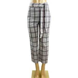 Wilfred Tie Front Pants Womens Size 4 Gray Tartan Plaid High Rise Crop Trousers